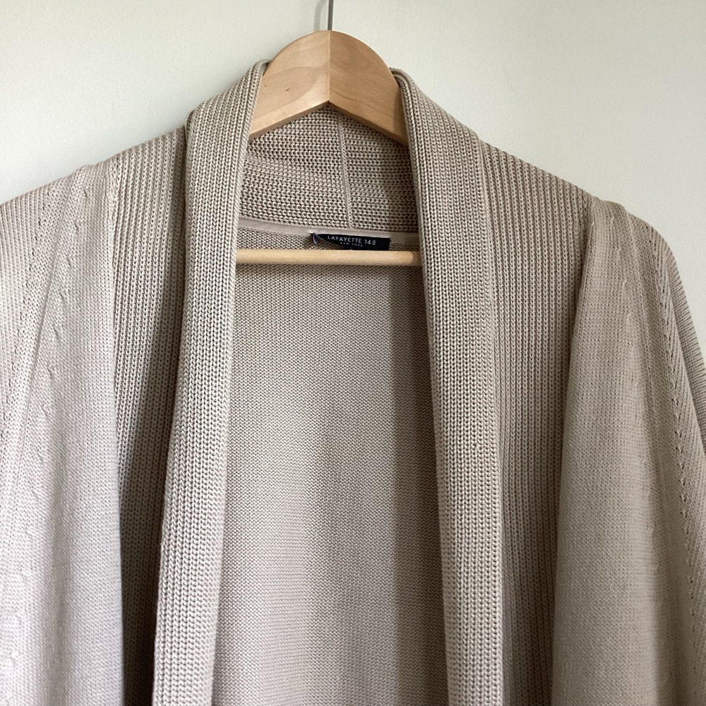 Lafayette 148 Cardigan Sweater Womens Small Tan Open Front Knit Chunky Classic - Picture 3 of 14